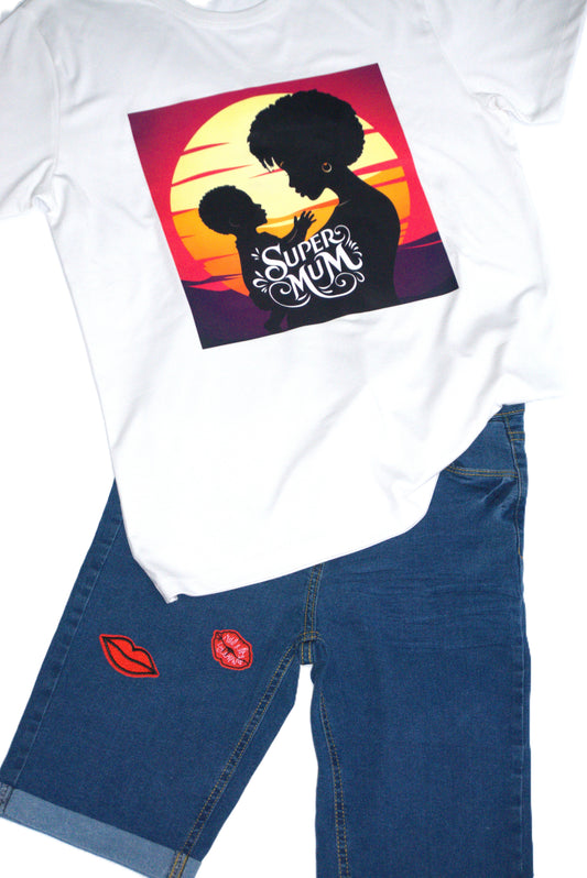 Super Mum-Mom Bamboo T-shirt Graphic Design-New Mum Top- Fair Trade Eco Friendly